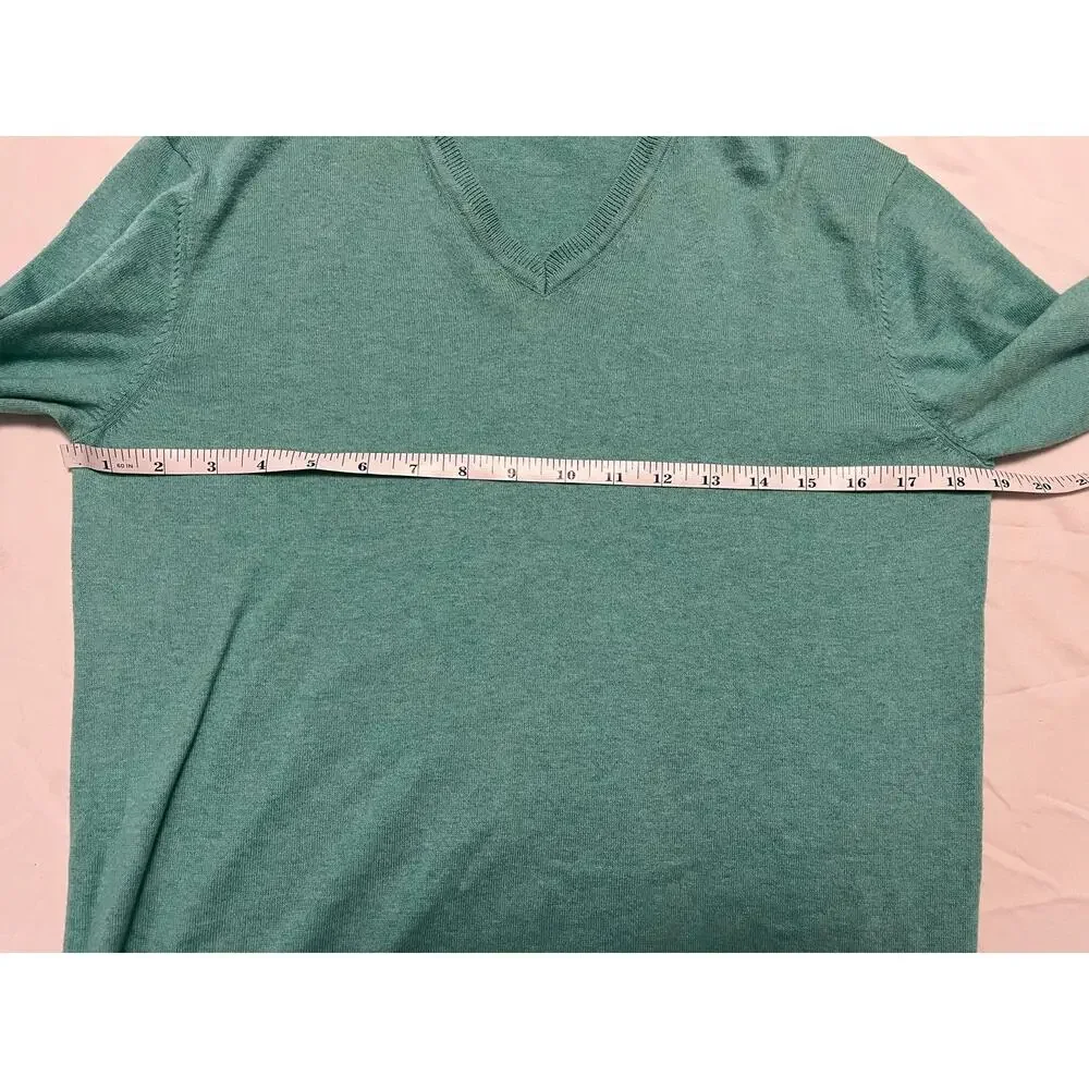 Cyrillus Paris Cashmere Silk Cotton V Neck Sweater Men Aqua Blue Elbow Patch S